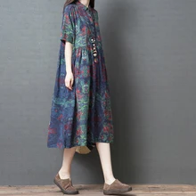 New Summer Print Loose Maxi Dress Plus Size Cotton Linen Pockets Floral Spring Dress Turn Down Collar Casual Large Size Dress New Summer Print Loose Maxi Dress Plus Size Cotton Linen Pockets Floral Spring Dress Turn Down Collar Casual Large Size Dress