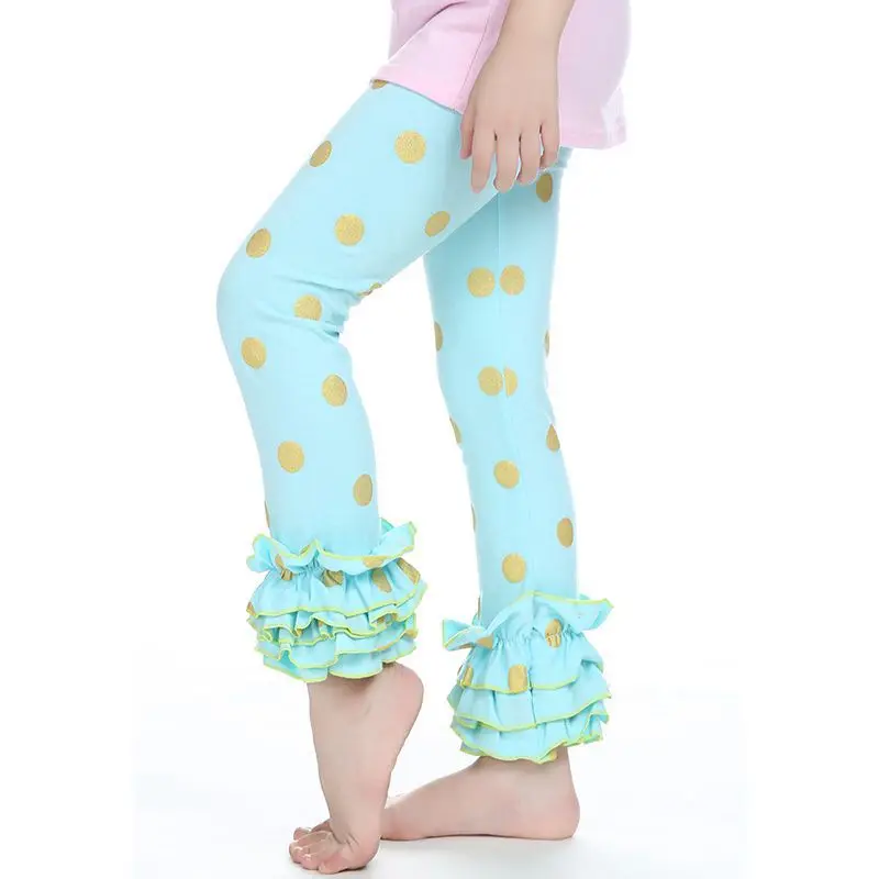 Triple Ruffles Leggings with polka dot Girl 3T//4T Green