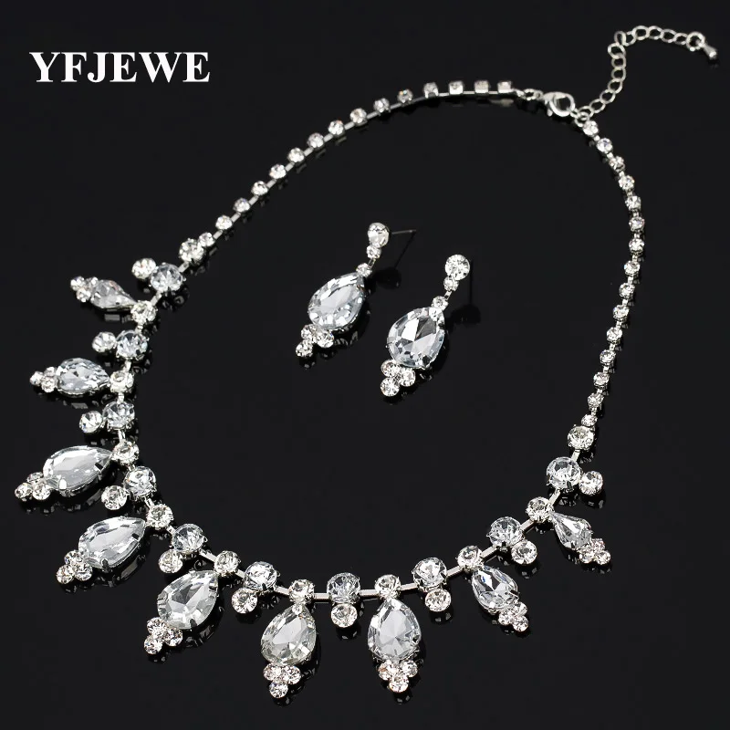 

YFJEWE New Fashion Free exaggerated droplets combination necklace Rhinestone Crystal Jewelry Set Necklace Earrings #N126
