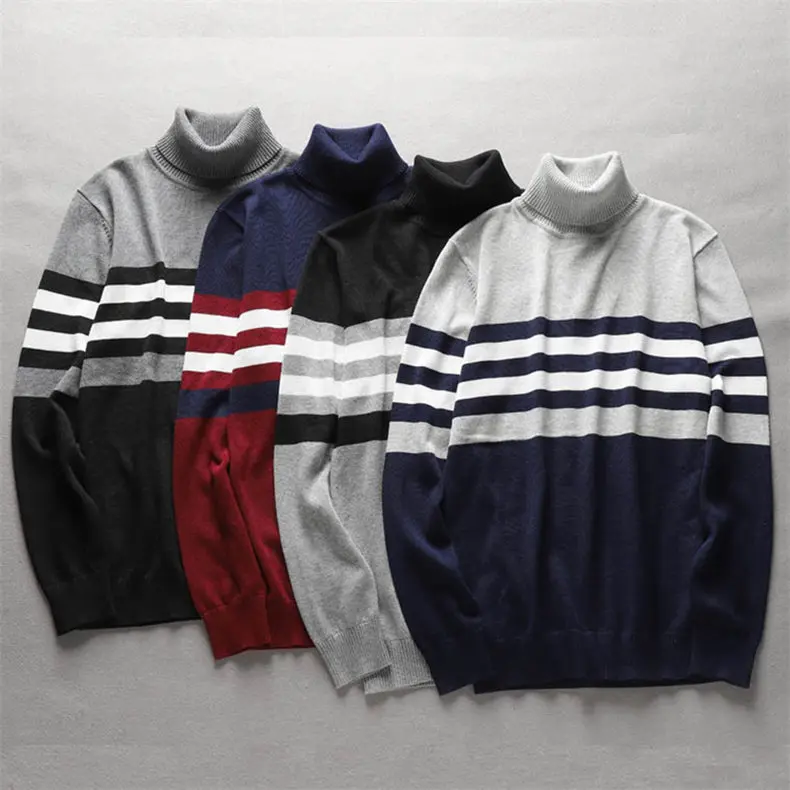 MuLS 2018 New Turtleneck Sweaters Pullover Men Cotton Knit Sweater Jumpers Male Autumn Winter Knitwear Red Balck Wine red Navy-05