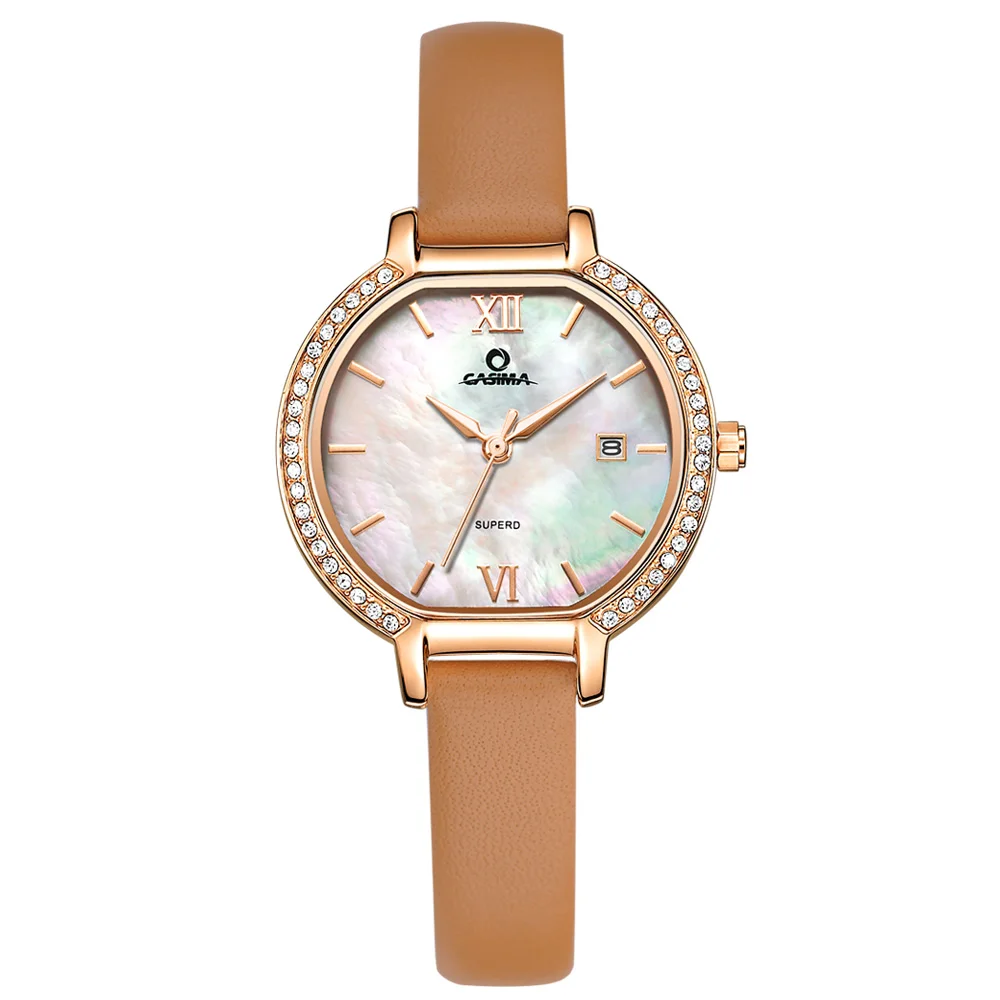 Relogio feminino, роскошные Брендовые женские часы, модные повседневные персональные часы, водонепроницаемые, с календарем, кварцевые, кожаные часы CASIMA#2614