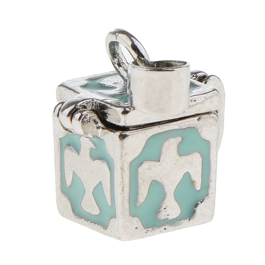 Vintage Geometric Cubic Geometric Urn Pendant Bird Pattern Memorial Charms Locket Jewelry