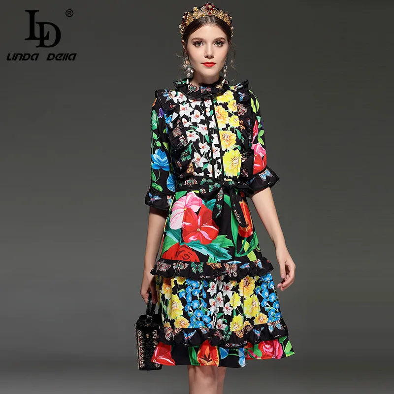 LD LINDA DELLA New 2018 Spring Runway Designer font b Vintage b font font b Dress