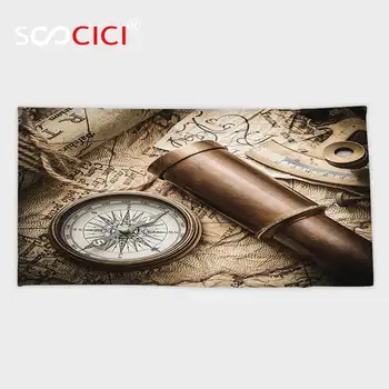 

Custom Microfiber Ultra Soft Bath/hand Towel,Compass Decor Collection Vintage Still Life with Compass Sextant Spyglass