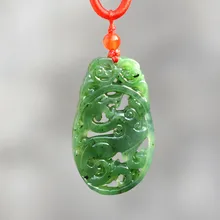 Сертификат) натуральный зеленый подвеска с нефритом две стороны выдалбливают подвеска китайский дракон ожерелье Женские Ювелирные изделия из нефрита