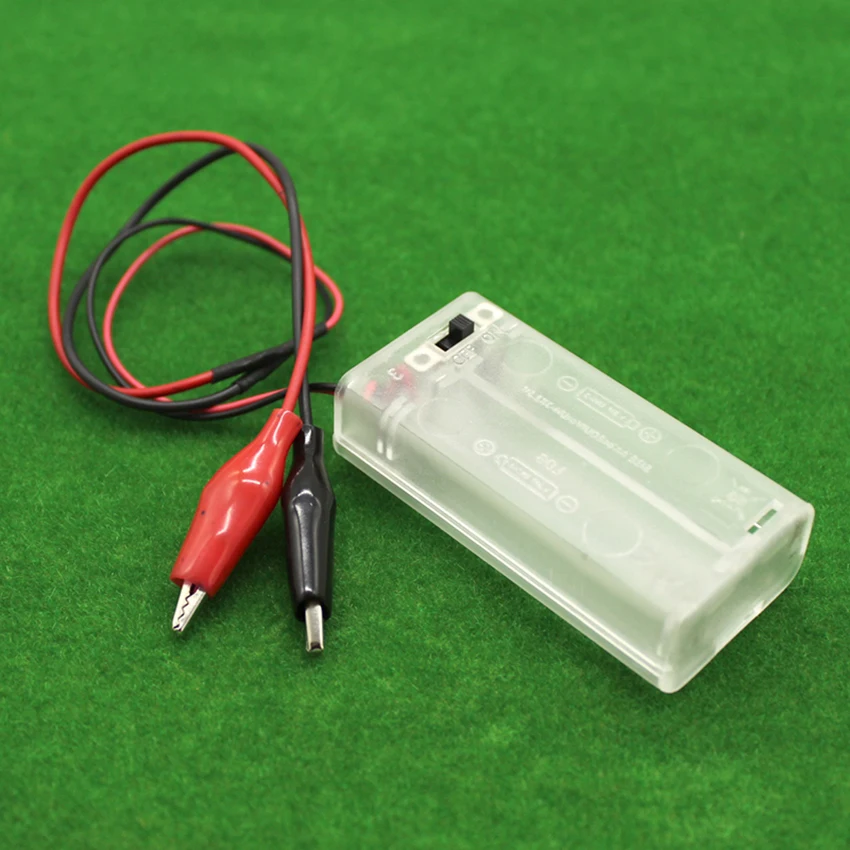 3V Battery Holder Storage Case Box 2 x AA Batteries with Alligator Clips Transparent Power Battery Holder with Switch & Cover