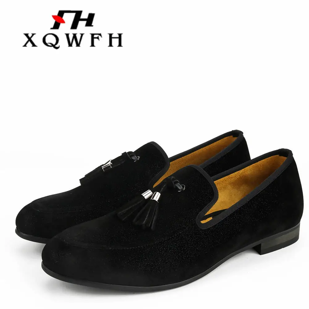 

Men Shoes 2018 New Style Black Flock Men Casual Shoes Fashion Tassel Breathable Party and Wedding Men's Dress Shoes