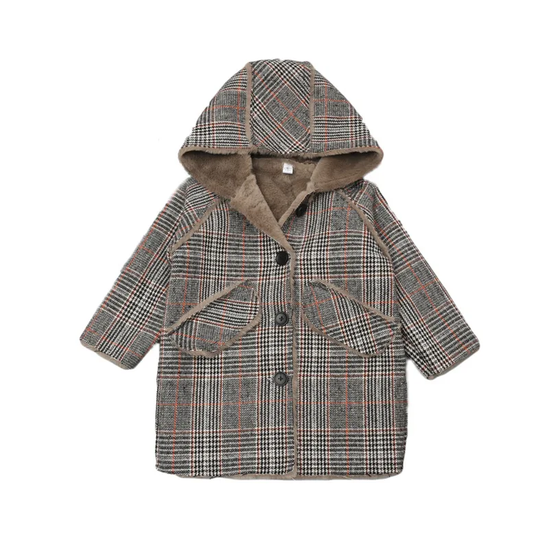 

Baby Girl Striped Wool Overcoat New Fashion Girl Wool Coat Warmth Winter Clothes Kids Faux Fur Coat For Girl Coat