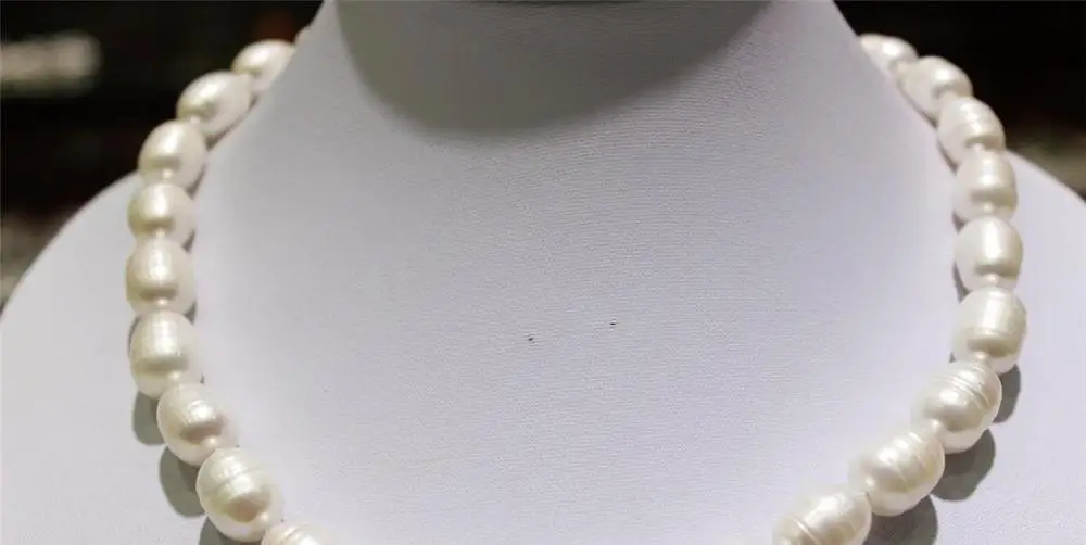 

FREE SHIPPING>@@> Natural White Rice Beautiful Big pearl necklace 10x14mm-12x15mm17.5INCH a(5.18)