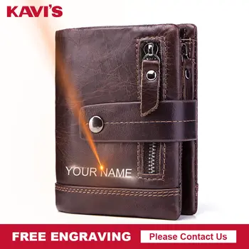 

KAVIS Free Engraving Genuine Leather Wallet Men PORTFOLIO Male Cudan Small Portomonee Perse Coin Purse Pockets Card Holder