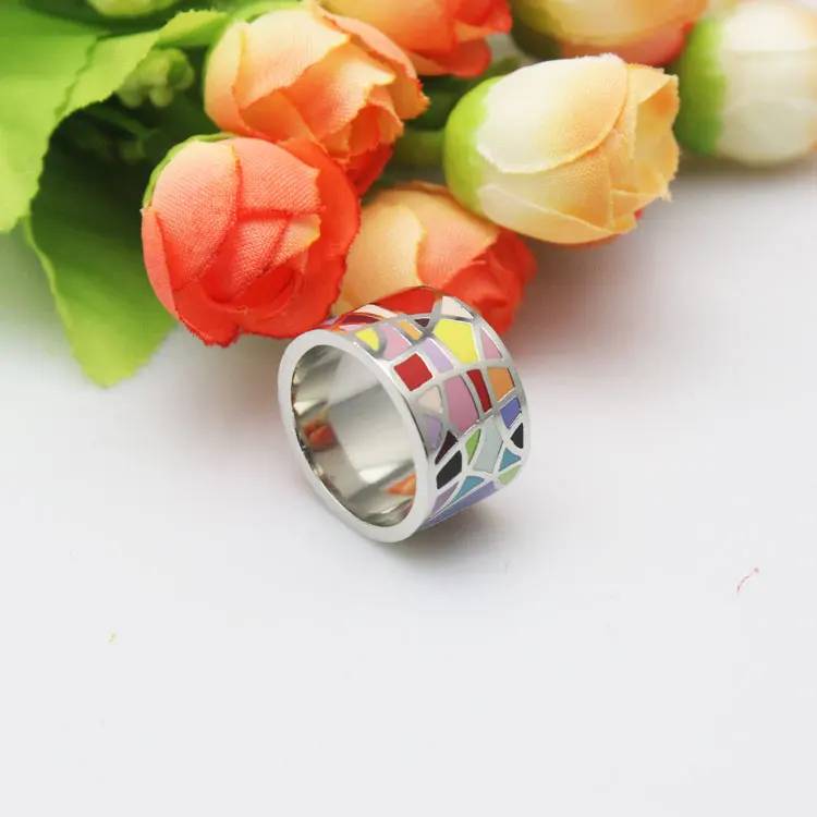 

Hot Selling Colorful Stripe Lines Design Enamel Jewelry Ring