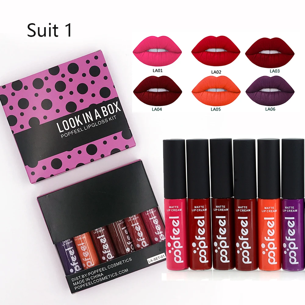 

POPFEEL 6pcs/set 12Colors Makeup Lipgloss Waterproof Lips Tint Red Brown Nude Long Lasting Liquid Matte Lipstick Makeup Lipgloss