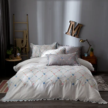 

Elegant embroidery bedding sets 4pcs egyptian cotton duvet cover set Flat sheet Pillowcase Queen/king size bedding set bed linen
