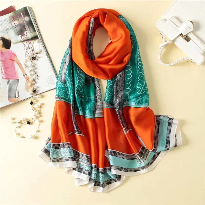 

Visual Axles New Fashion Women Spring Digital Printed Designer Twill Silk Scarf Luxury Brand 2017