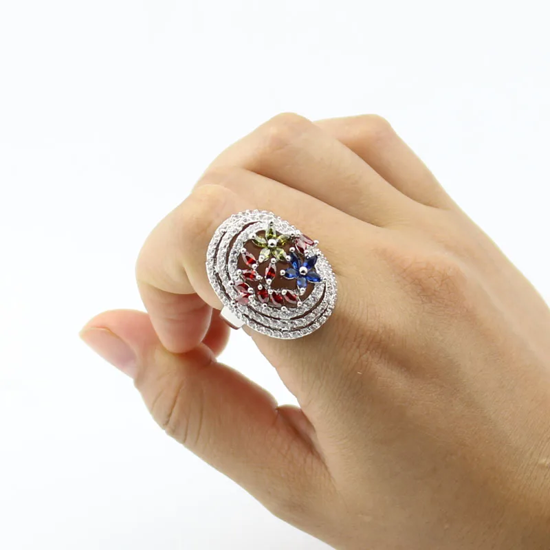 

Fashion wedding Colorful CZ stone elegant Engagement rings silver plated prong setting luxury AAA cubic Zirconia women ring