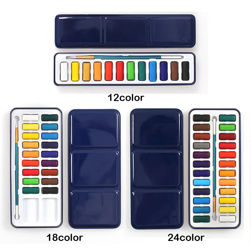 

3 Styles Portable Tin Box Solid Watercolor Paints Set for Artist School Student Outdoor Water Color Sketch Painting Stationery