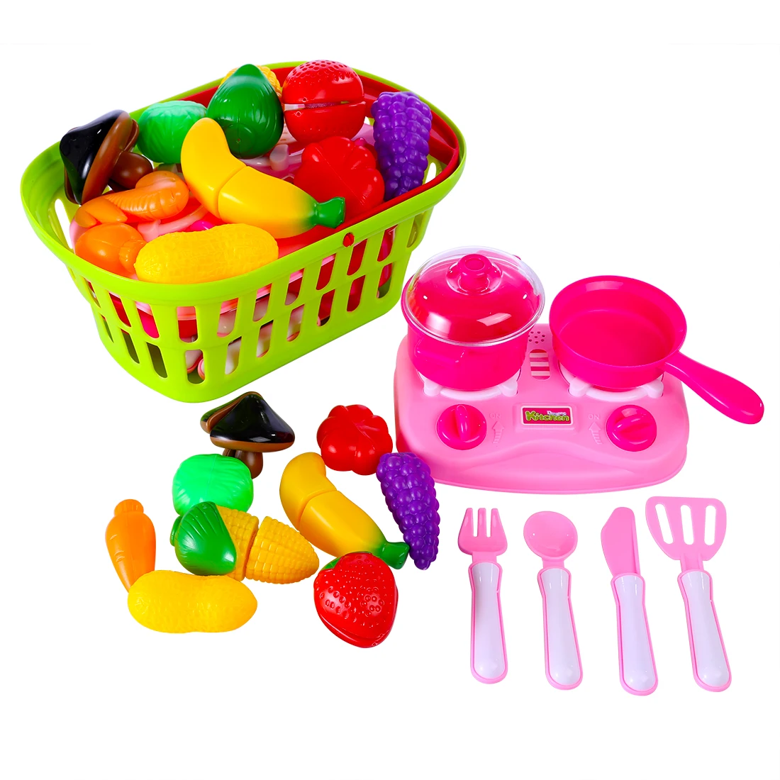 

Funny Children Pretend & Play Toy Emulational Vegetables Fruits Cutting Kitchenware Set With Acousto-optic For Kids