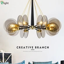 Скандинавские золотые металлические янтарные/Синие Серые стеклянные E14 светодиодные люстры для гостиной, люстры, люстры, светильники