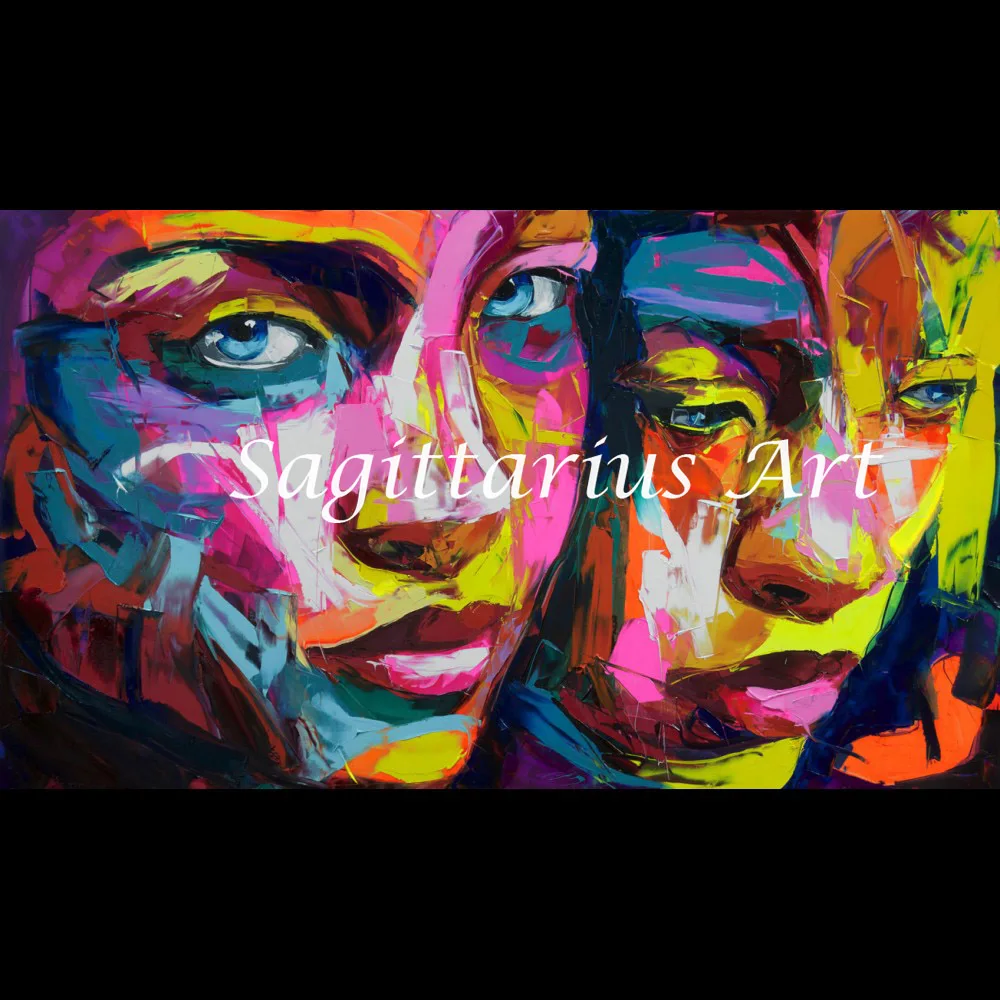 

Hand Painted Francoise Nielly Designer Palette knife portrait Untitled 05 Face Oil painting canvas on Wall Decor Cool Face Art