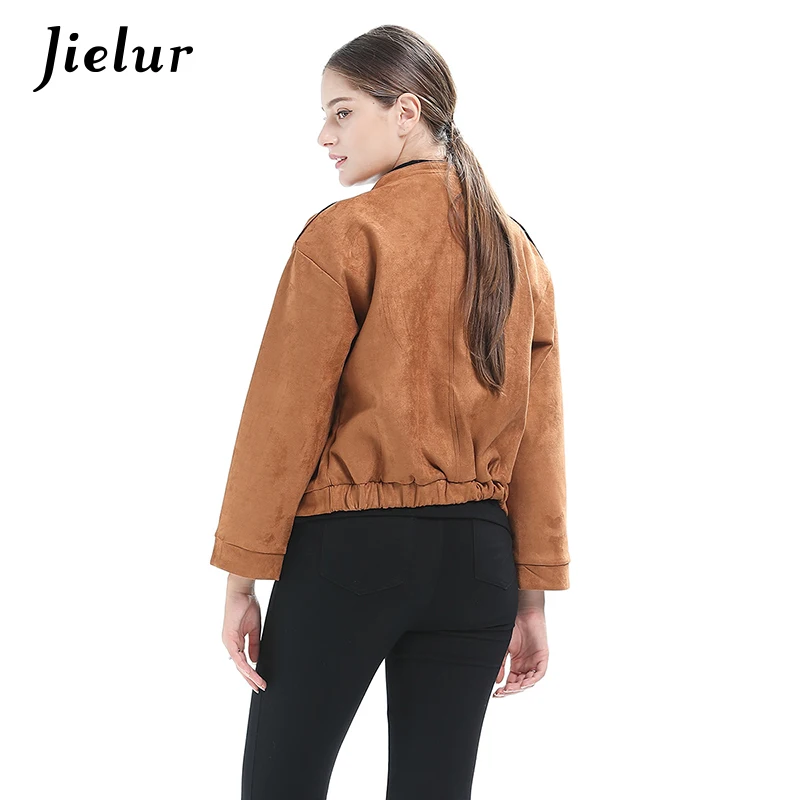 Женская кожаная короткая куртка с длинным рукавом на пуговицах|jacket women|short jacketsuede