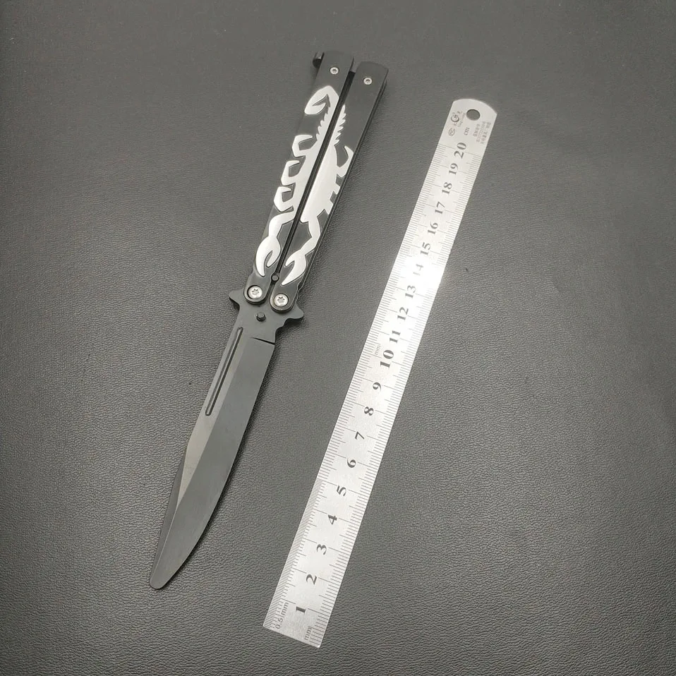 

Swayboo Stainless steel butterfly in knife scorpion handle folding knife dull blade training knives butterfly