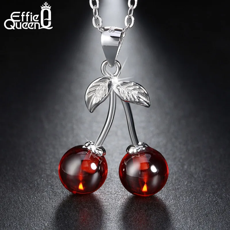 Effie Queen Real 925 Sterling Silver Necklaces with Red CZ Stone Cherry Pendant Fashion Jewelry Statement for Women BN03 - Image 2