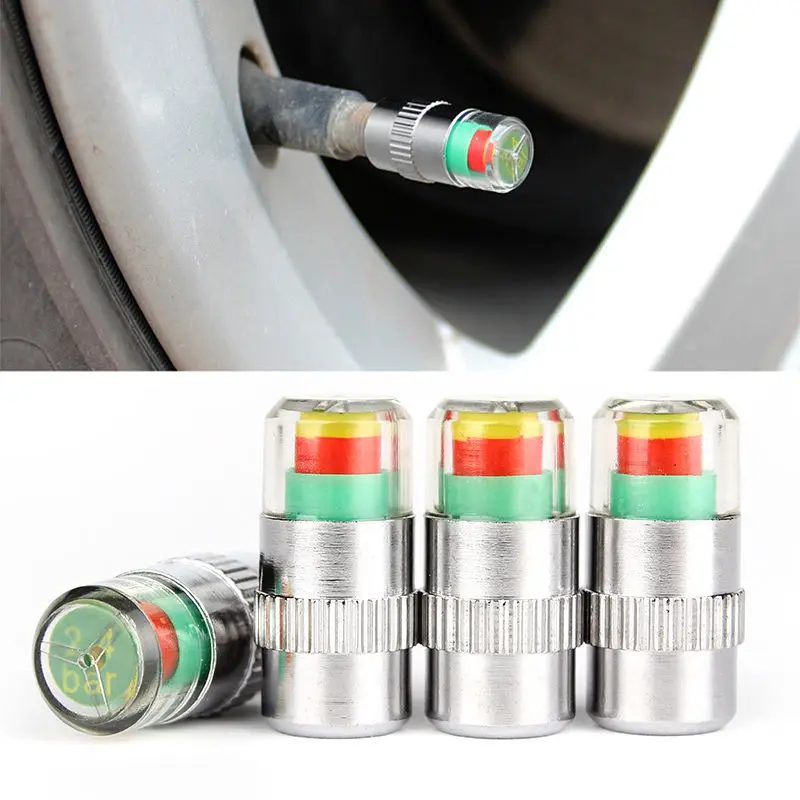 CARBOLE 4x 36PSI TPMS Tire Pressure Monitor Valve Stem Caps 3 Color Sensor Indicatorin Valve