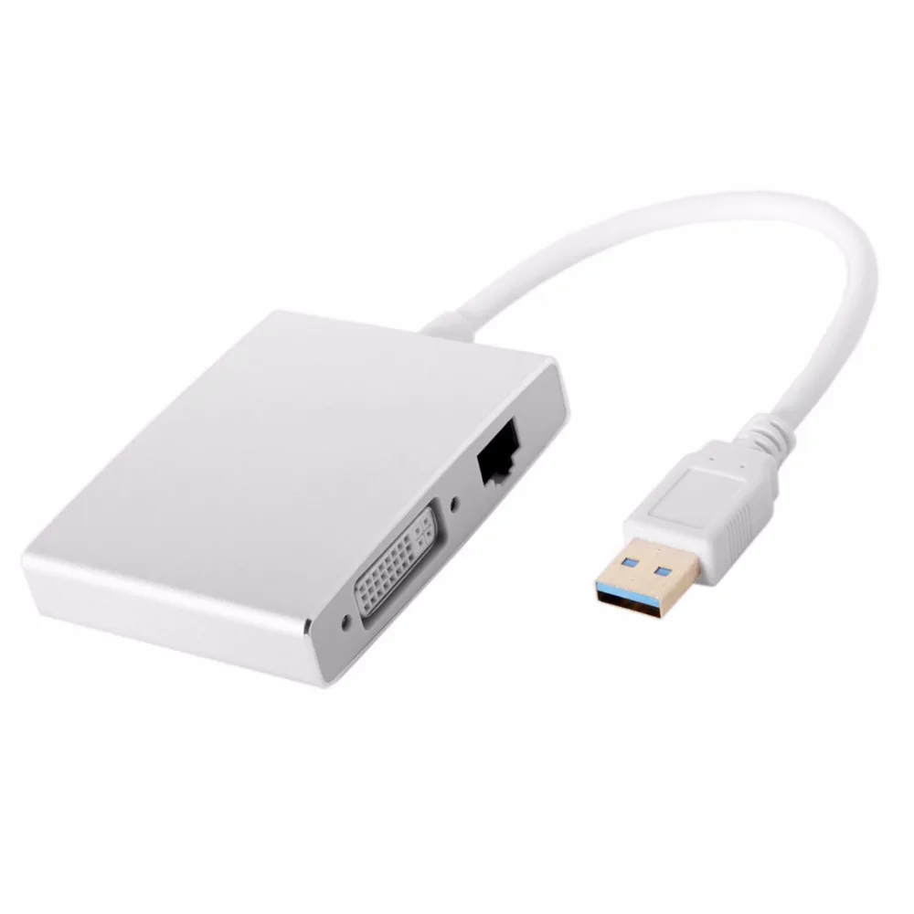 USB 3.0 to DVI VGA HDMI HDTV External Graphics Card & LAN Ethernet RJ45 Adapter 0.1m