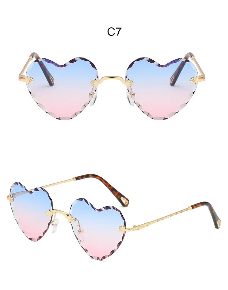 HBK, солнцезащитные очки Modis без оправы в форме сердца, винтажные женские брендовые дизайнерские очки, трендовые солнцезащитные очки, высокое качество, праздничный подарок