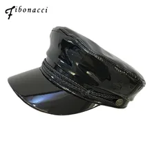 Фибоначчи, новинка, брендовая качественная Военная Кепка из искусственной кожи, осенне-зимняя черная яркая Женская армейская Кепка из искусственной кожи с плоским верхом