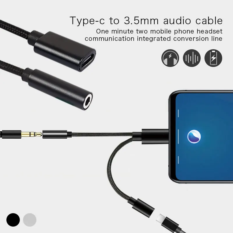 

Type C To 3.5mm Audio Adapter 2 In1 Charging Nylon Type C To 3.5mm Jack Audio Adapter Headphone New AUX for Huawei