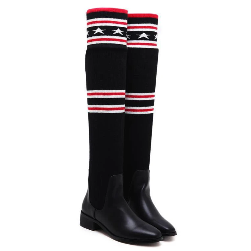 Teahoo/Роскошные брендовые носки; Женские Сапоги выше колена; сезон осень-зима; вязаная обувь; женские эластичные облегающие высокие зимние сапоги - Цвет: Long Boots
