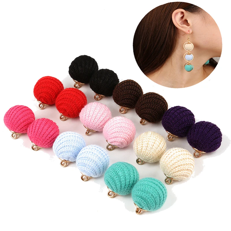 

New Fashion 10Pcs/Bag Solid Color Fabric Covered Charms Beads Round Ball Pendant For DIY Earring Bracelet Necklace Making