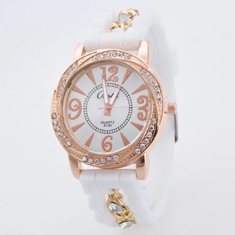 

Top Design Diamond Silica Gel Strap Women Number Quartz Watch
