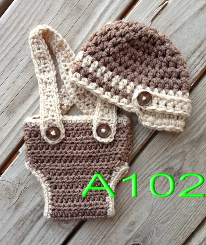 

Special clearance- baby hats,handmade crochet hat with overalls shorts baby Set for Newborn Photo Prop NB-3M 100% cotton