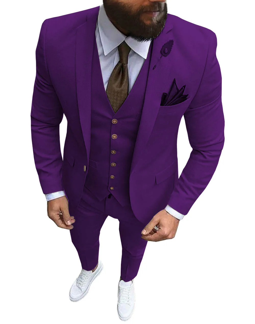 thumbnail image 1 of Nuevo traje rosa de 3 piezas para hombre, traje formal de negocios con solapa con muesca, esmoquin ajustado, chaqueta para padrino de boda (chaqueta + chaleco + pantalones), 1 of 5