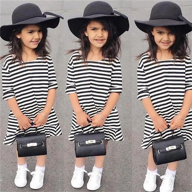 Newest Kids Baby Girl Summer Dresses Long Sleeve Spring Stripe Ruffles