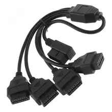 Black One Drag Four OBD-II 90 Degrees 16 Pin Male to 4 16 Pin Female Extended Connector Cable for Car Diagnostic Tool