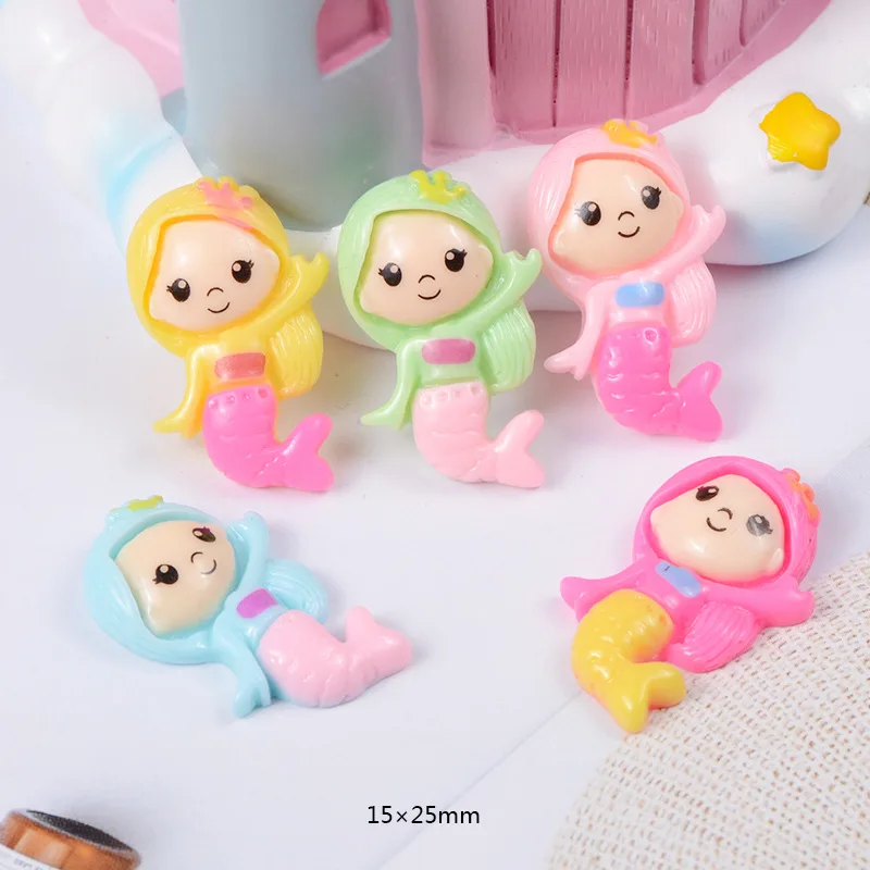 

10Pcs Kawaii Mini Mermaid Princess Flatback Resin Cabochon Craft DIY Scrapbooking Flat Back Resin Cabochons Hair Bow Accessories