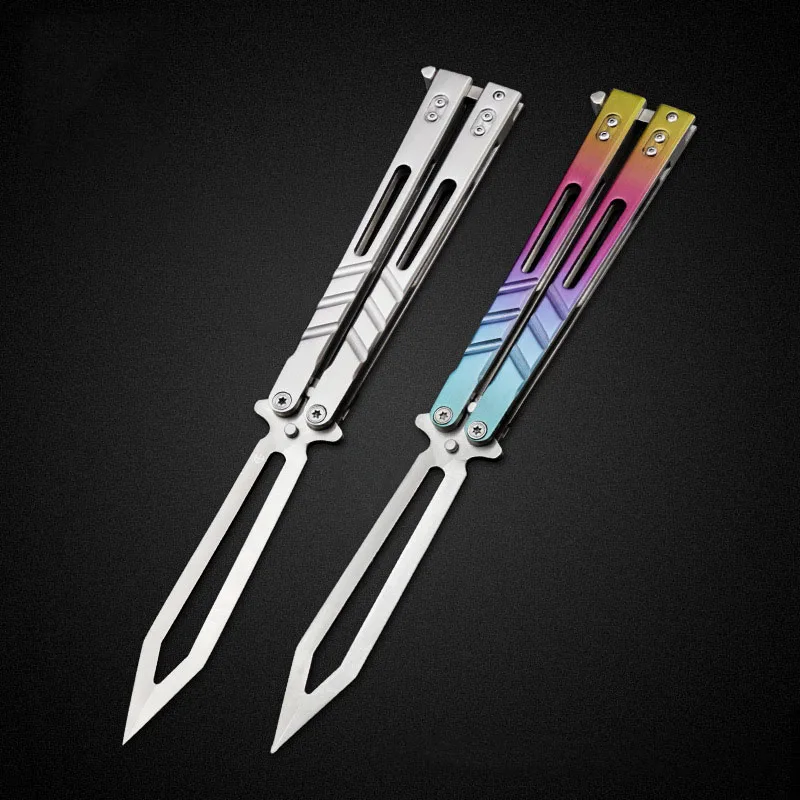 

Swayboo3D display handle bearing plate knife butterfly with comb blade Practice Butterfly Training Knife silver color