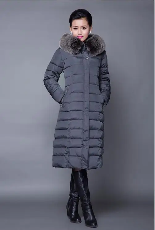 Зимняя женская модная длинная толстая теплая пуховая хлопковая куртка женская плюс размер высокое качество меховой воротник тонкое пальто женское пальто парка - Цвет: Зеленый