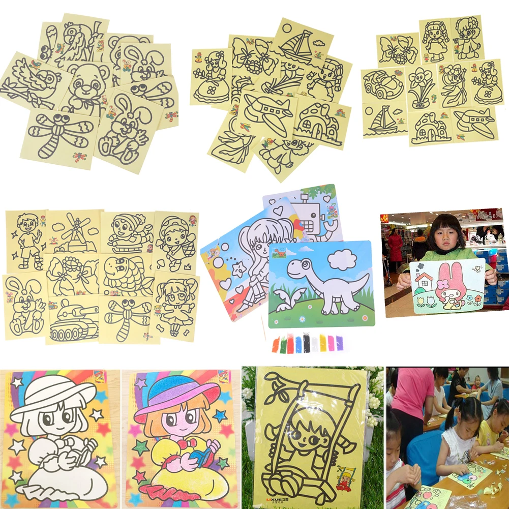 

Sand Painting Handmade Colored Cartoon Drawing Toys Sand Art Kids Coloring DIY Crafts Learning Sand Art Painting Cards