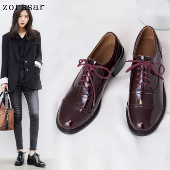 

Flats British Style Oxford Shoes Women Spring Soft Leather Oxfords Flat Heel Casual Shoes Lace Up Womens Shoes Retro Brogues