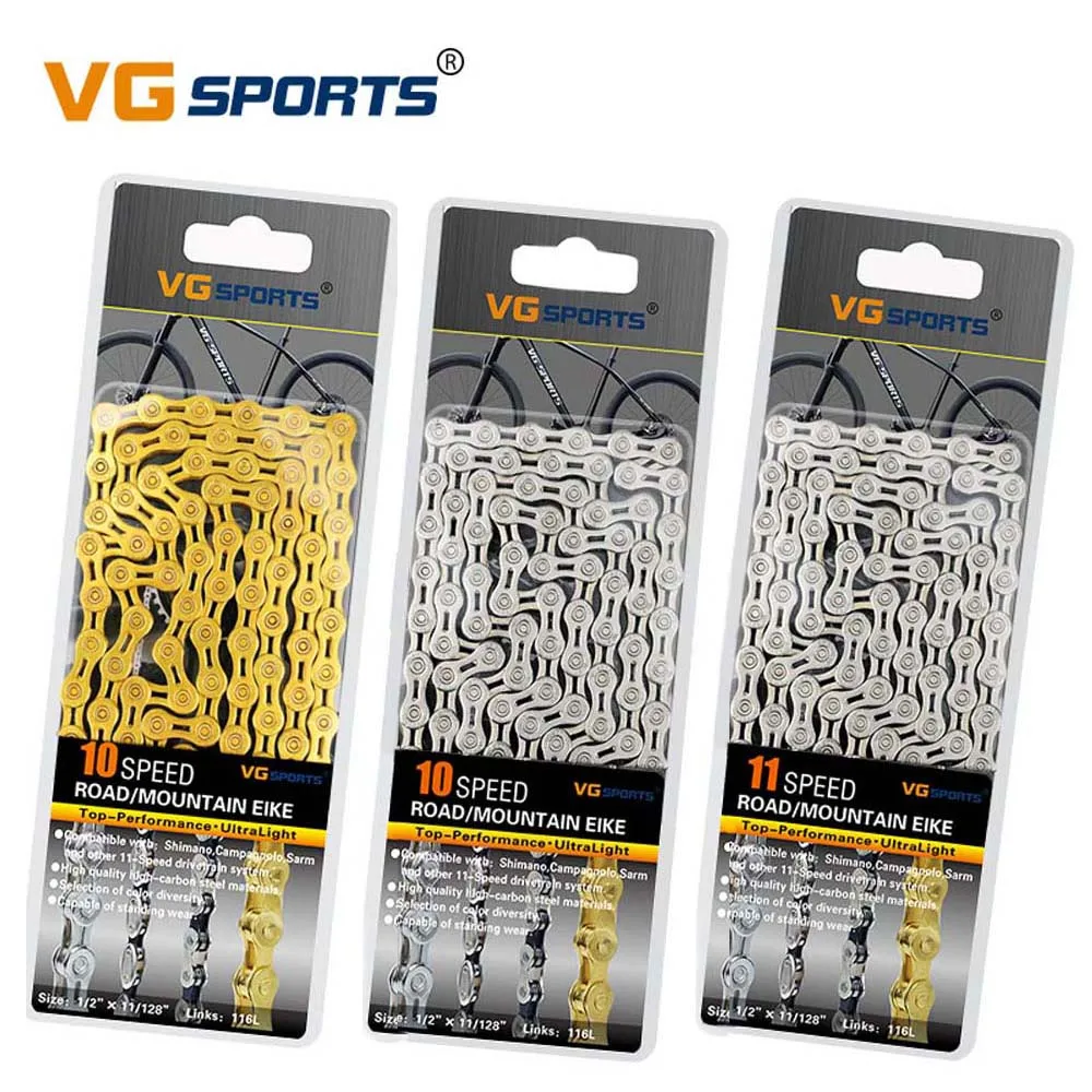 VG Sports 9-10-11-цепь для скоростного велосипеда горное шоссе выдалбливают полуполые Золотые Цепи 116L 1/2 "x11/128"
