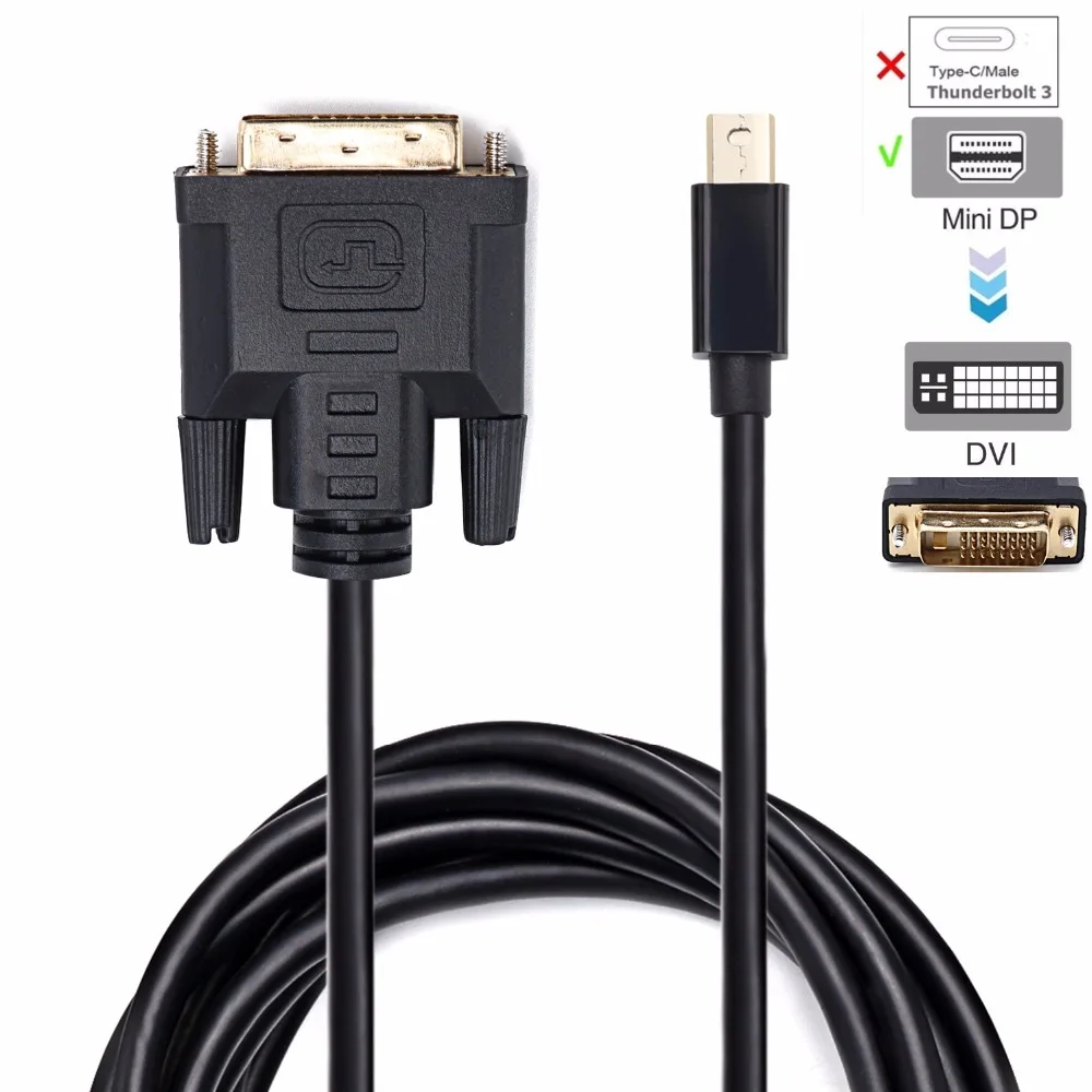 

Free Shipping Thunderbolt Mini  DP Display port to DVI Male Adapter Cable For MAC pro AIR 6FT 1.8M