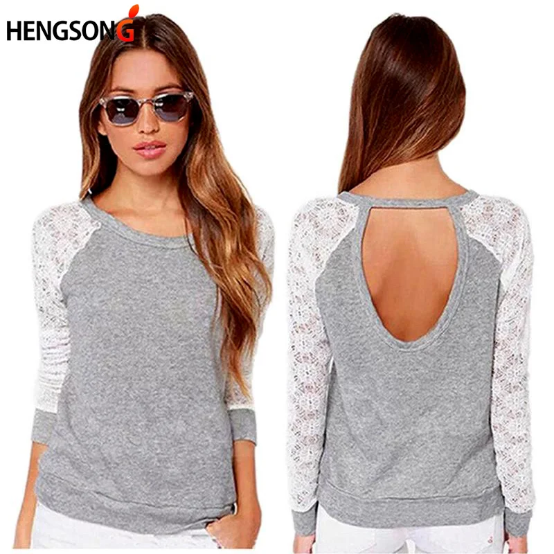 Женская Кружевная футболка с длинным рукавом весна осень 2019|brand t shirt women|fashion woment