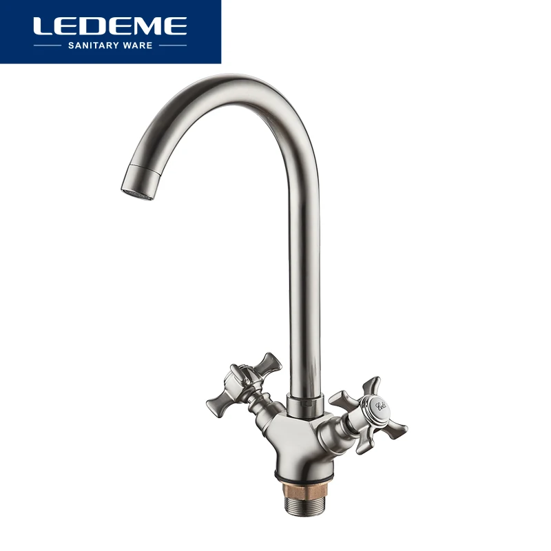 Günstig LEDEME Küche Wasserhahn Dual Griff Poliert Rotierenden 2 Löcher Home Wasserhähne Messing Thermostat Mischer Montiert Becken Armaturen L4311A 2