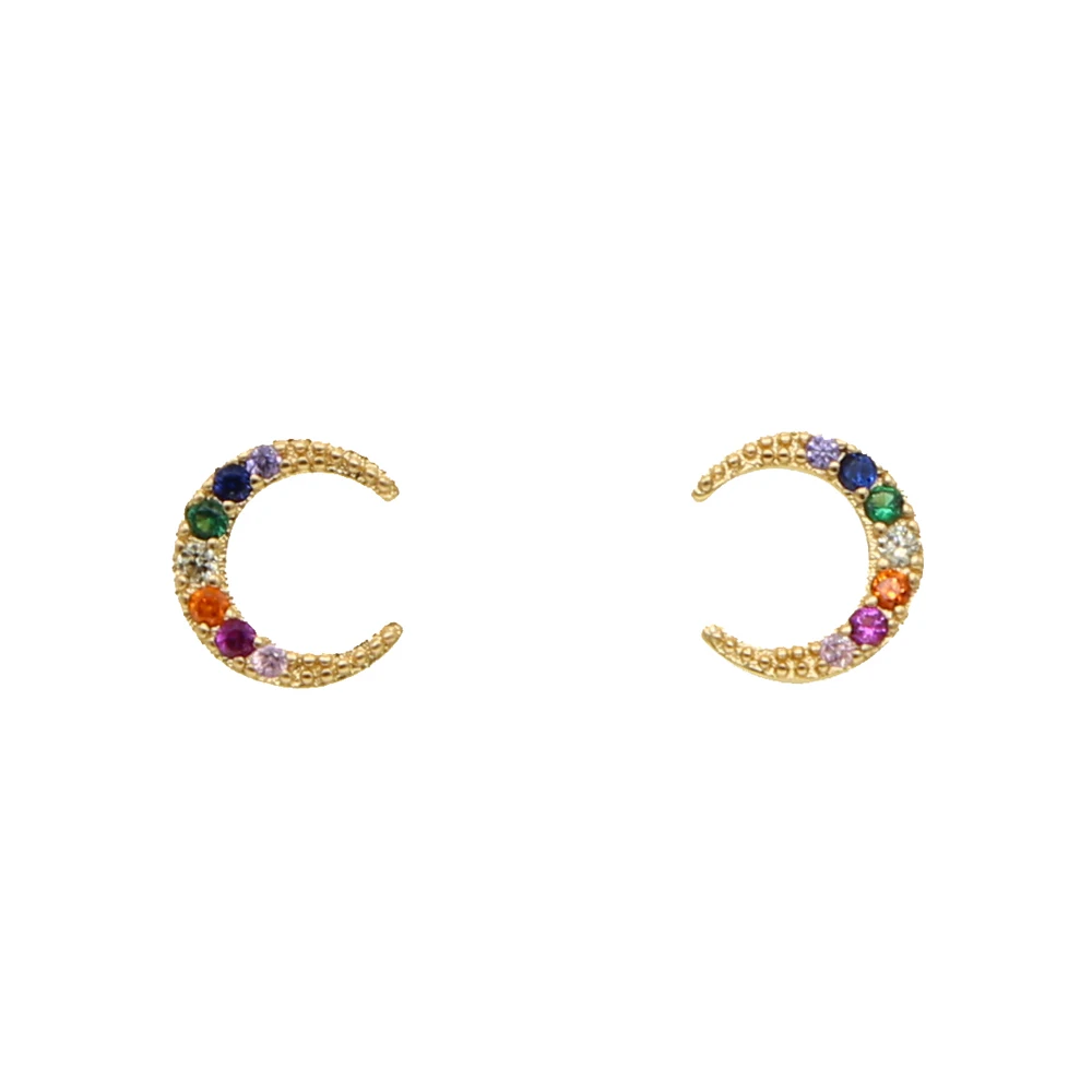 

minimal simple delicate rainbow mini cz moon stud earring for women girl Gold silver filled colorful 2019 summer jewelry earring