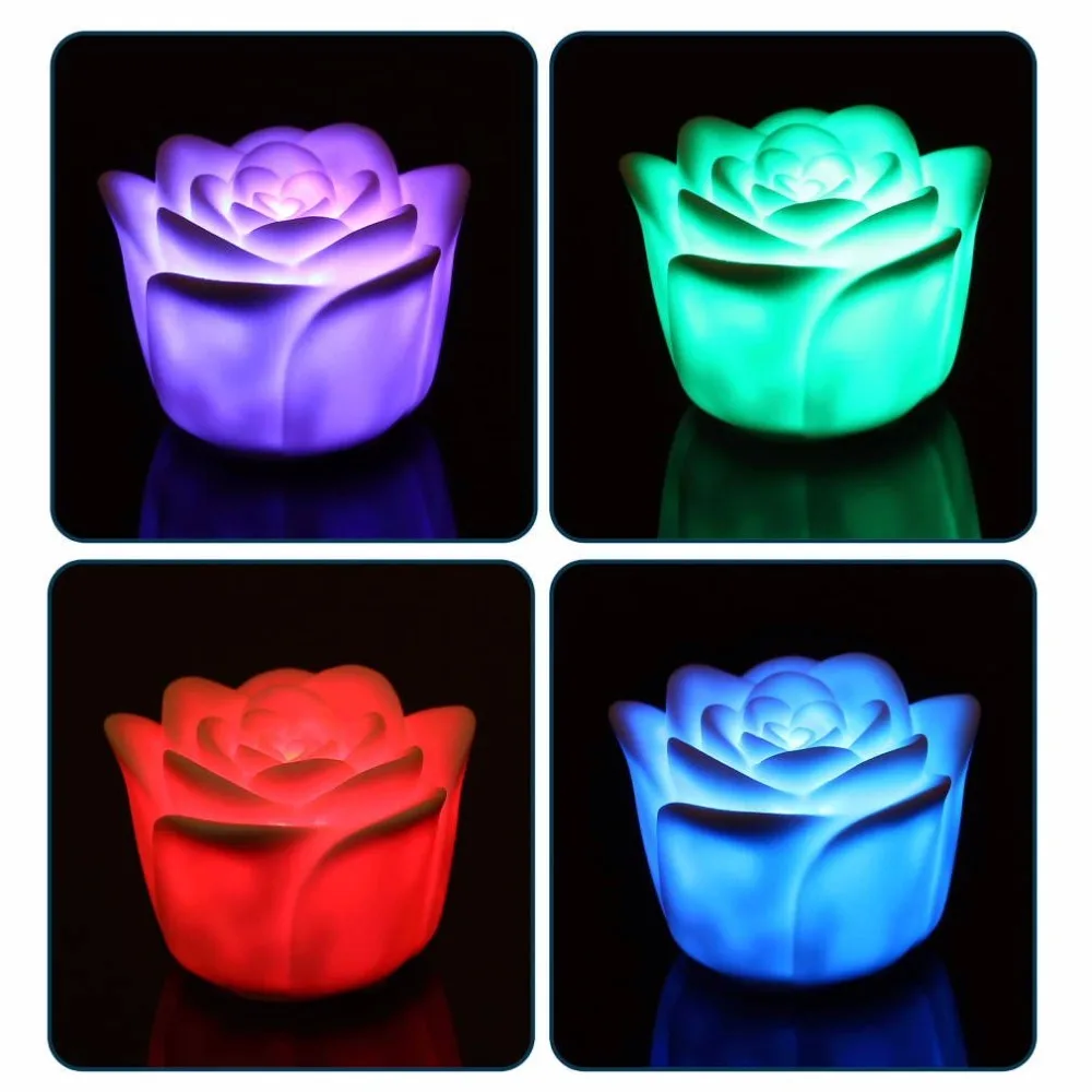 Beautiful Design Changing 7 Colors Rose Flower LED Light Night Candle Light Lamp Romantic Great