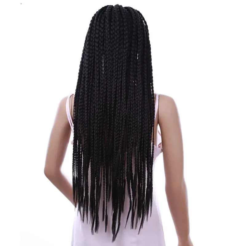 

Luxury For Braiding Kanekalon 14inch Natural Black Afro Bob Braided Syntheic Lace Frontal Wig with Baby Hair for Women